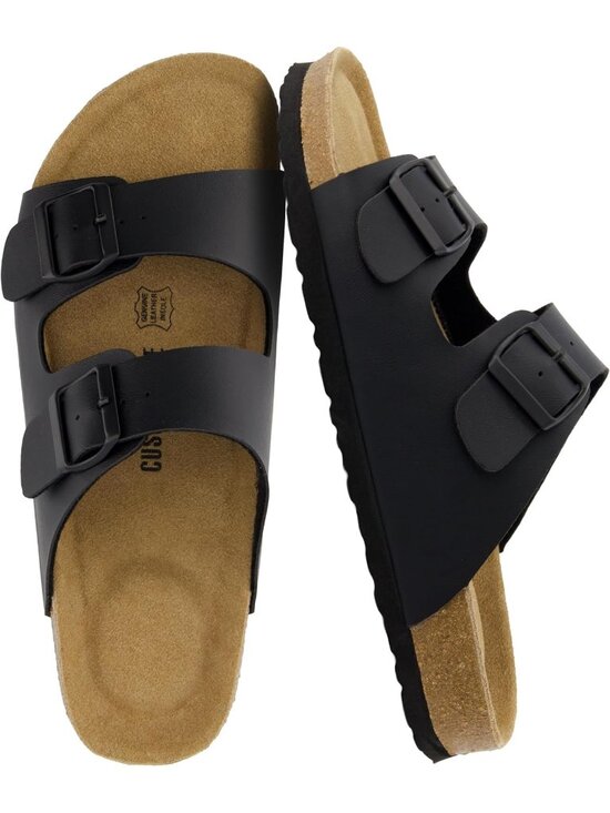 Men\'s Black Nappa Lane Cork Footbed Sandals Adjustable Buckle Comfort Slides main image 6